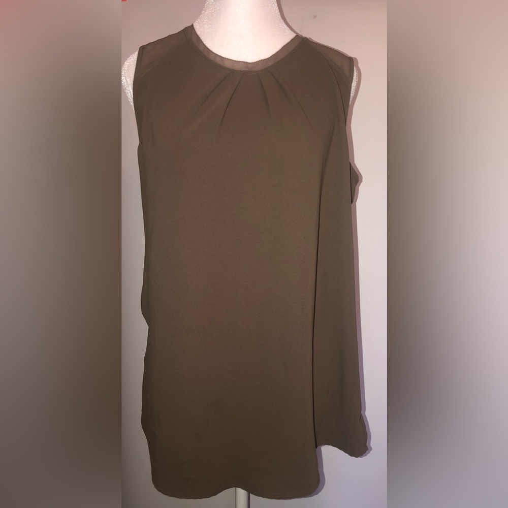 Soft Surroundings Tank Top S Brown Tunic Sheer Raw Hem Shoulder Panel Sleeveless